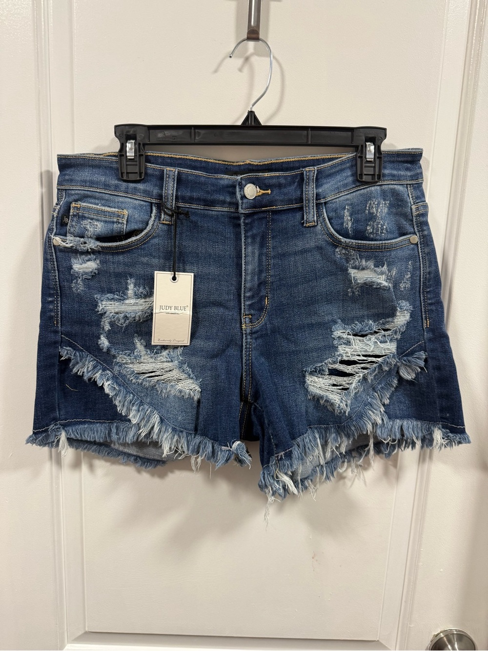 Judy Blue Distressed Dark Blue Frayed Hem Denim Shorts